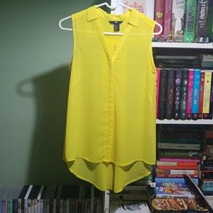 Hi-low Yellow Sleeveless Blouse